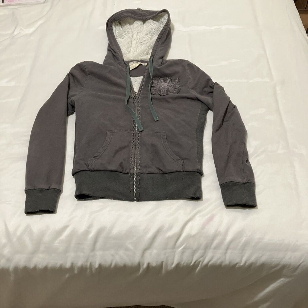 Mur Mur Anthropologie Hoodie Sweatshirt Sherpa Lined Gray Grunge Women’s L